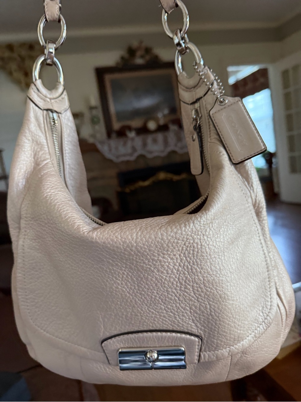 Coach Kristen Pebble Leather Hobo Bag in Champagne Metalic